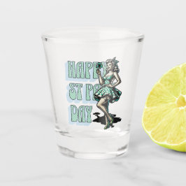 Happy St Patrick's Day Pinup Girl mit Kleeblatt Schnapsglas
