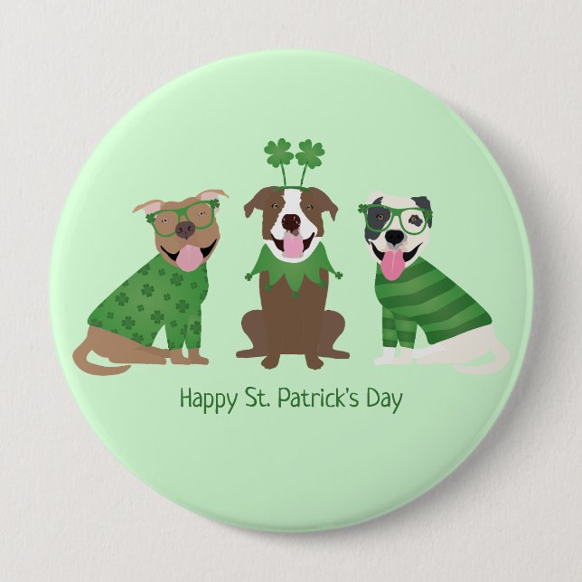 Happy St Patricks Day Pit Bull Hogs Button (Vorderseite)
