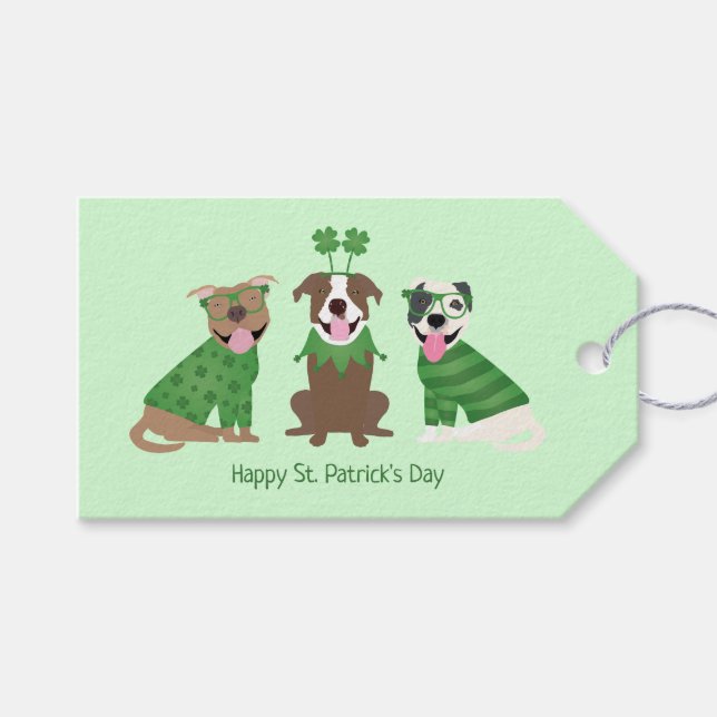 Happy St Patricks Day Pit Bull Hogs Geschenkanhänger (Vorderseite (Horizontal))
