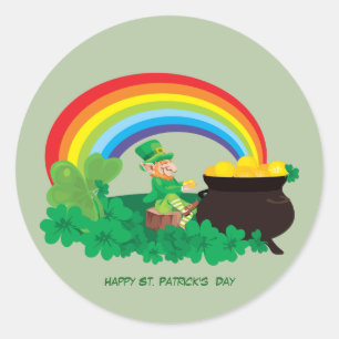 Happy St. Patrick's Day Pot of Gold and Rainbow Runder Aufkleber