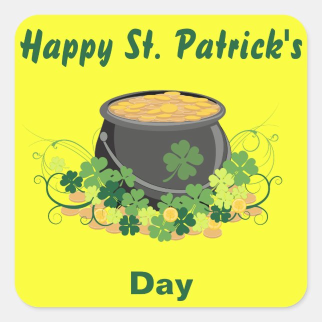 Happy St. Patrick's Day Pot of Gold Quadratischer Aufkleber (Vorderseite)