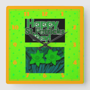 Happy ST.Patrick's Day Quadratische Wanduhr