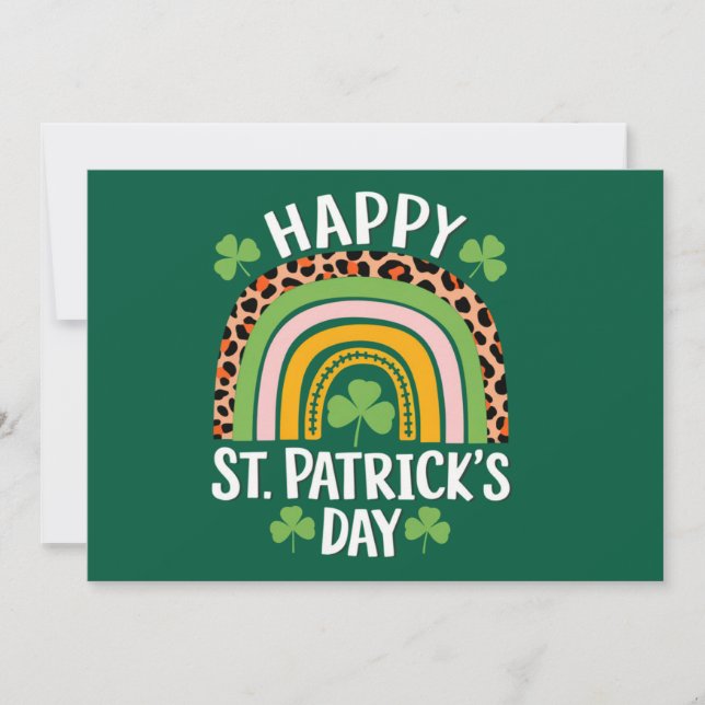 Happy St. Patrick's Day Rainbow Kleeblatt Einladung (Vorderseite)