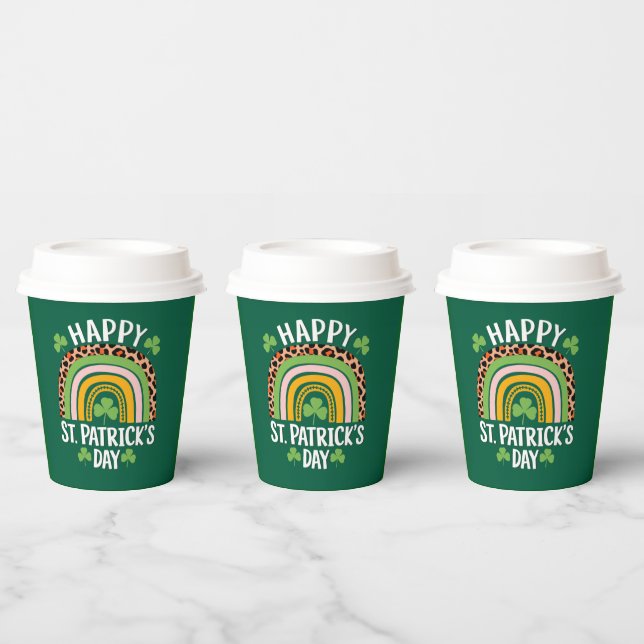 Happy St. Patrick's Day Rainbow Kleeblatt Pappbecher (Multi)