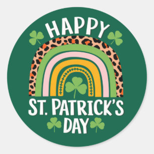 Happy St. Patrick's Day Rainbow Kleeblatt Runder Aufkleber
