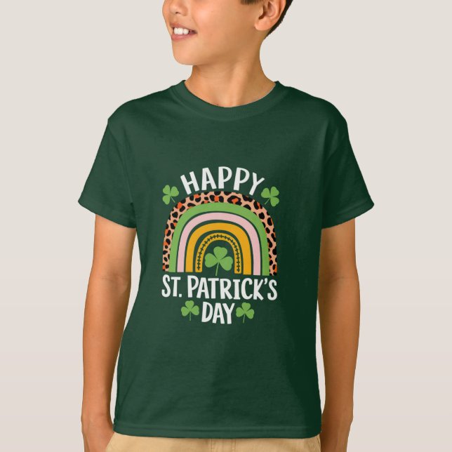 Happy St. Patrick's Day Rainbow Kleeblatt T-Shirt (Vorderseite)