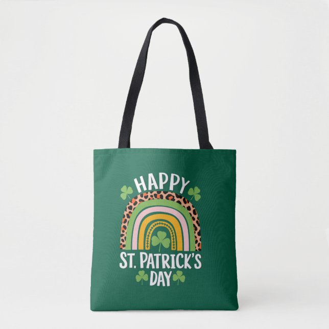 Happy St. Patrick's Day Rainbow Kleeblatt Tasche (Vorderseite)