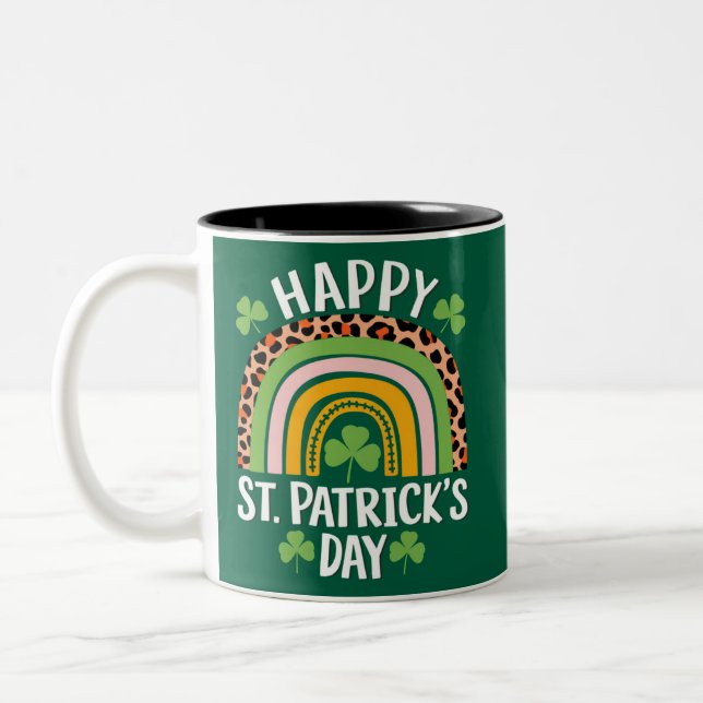 Happy St. Patrick's Day Rainbow Kleeblatt Zweifarbige Tasse (Links)