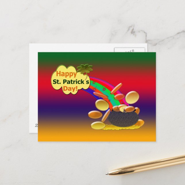 Happy St. Patrick's Day Rainbow Postkarte (Vorderseite/Rückseite Beispiel)