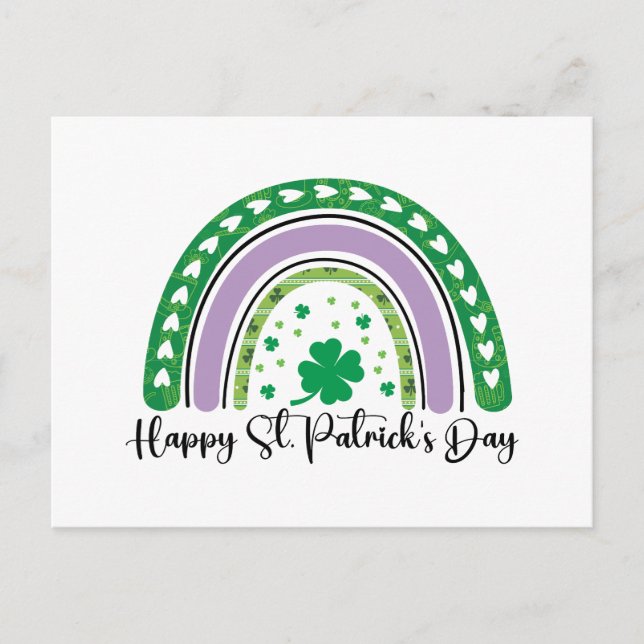 Happy St Patrick's Day Retro Kleeblatt Regenbogen Postkarte (Vorderseite)