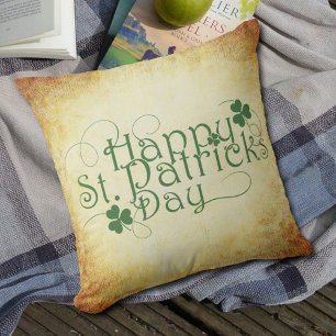 Happy St Patrick's Day Script Mottles Cream Brown Kissen