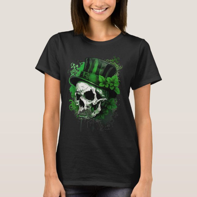 Happy St Patricks Day Skull C Green Shamrock  3 T-Shirt (Vorderseite)