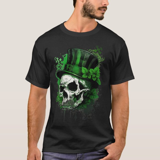 Happy St Patricks Day Skull C Green Shamrock  3 T-Shirt (Vorderseite)