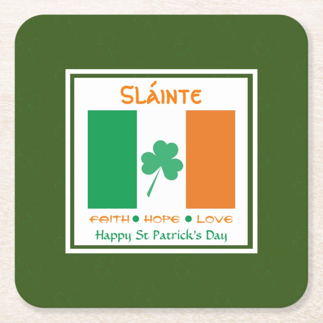 HAPPY ST PATRICK'S DAY Sláinte Kleeblatt Irisch Rechteckiger Pappuntersetzer (Vorderseite)