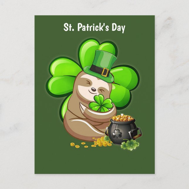 Happy St. Patrick's Day Sloth Postkarte (Vorderseite)