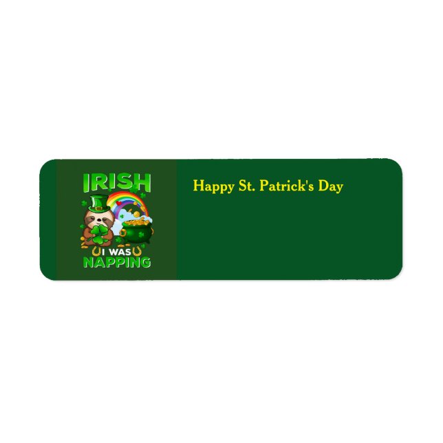 Happy St. Patrick's Day Sloth Rücksendetikett (Vorne)
