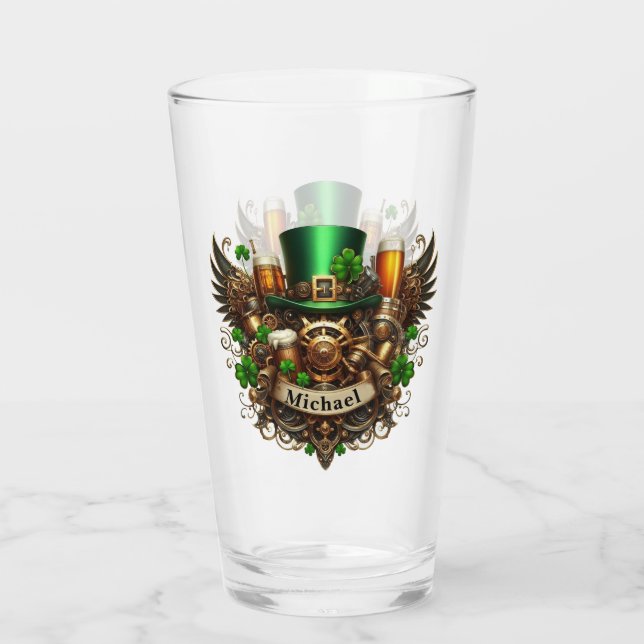 Happy St Patricks Day Steampunk Style Personalisie Glas (Rückseite)