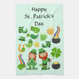 Happy St. Patrick's Day Symbole und Charaktere Geschirrtuch