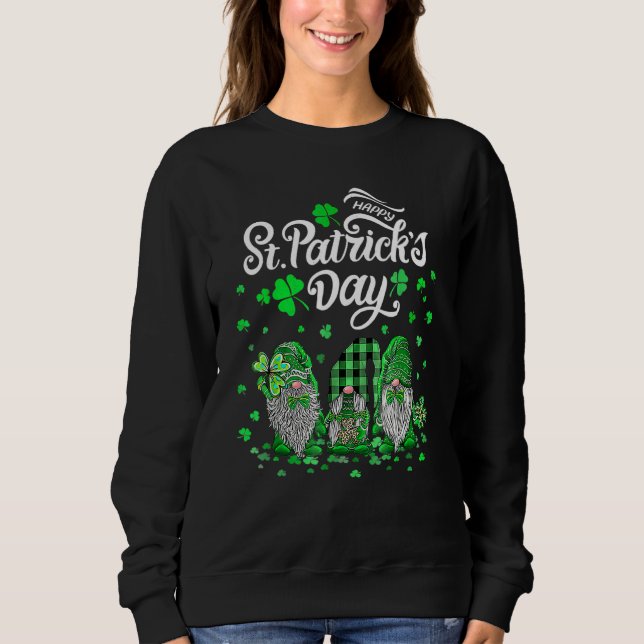 Happy St Patricks Day Three Gnomes Kleeblatt Essen Sweatshirt (Vorderseite)