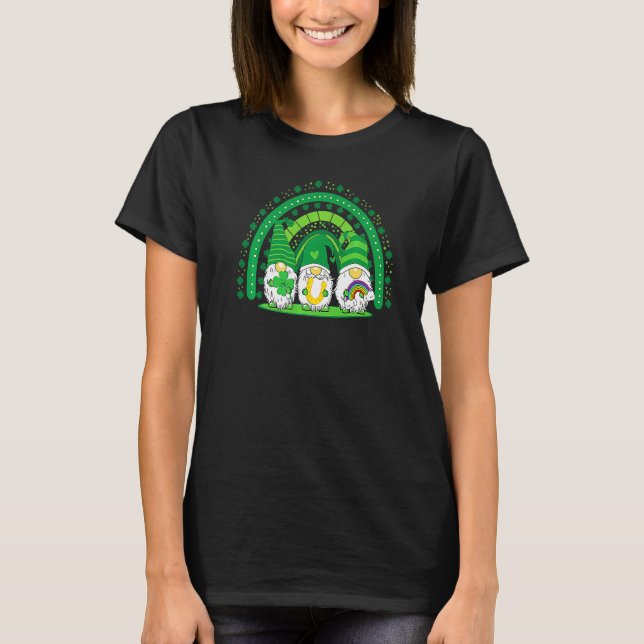 Happy St Patrick's Day Three Gnomes Shamrock Rainb T-Shirt (Vorderseite)