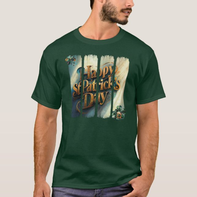 Happy St. Patrick's Day Vertical Brushstroke T-Shirt (Vorderseite)
