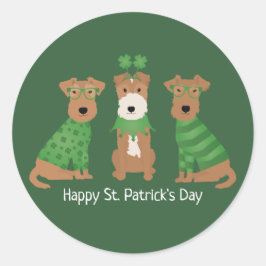 Happy St Patricks Day Welsh Wire Fox Terrier Dogs Runder Aufkleber