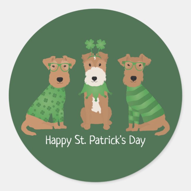 Happy St Patricks Day Welsh Wire Fox Terrier Dogs Runder Aufkleber (Vorderseite)