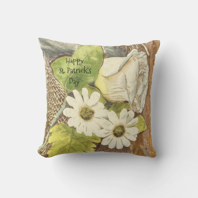 Happy St. Patrick's Day White Green Brown Floral Kissen (Vorderseite)