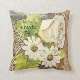 Happy St. Patrick's Day White Green Brown Floral Kissen