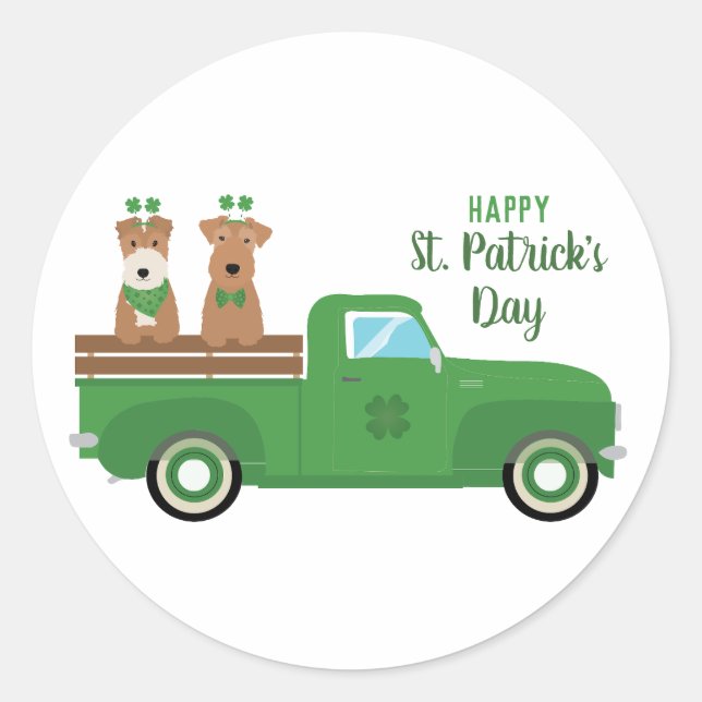 Happy St Patricks Day Wire Fox Terrier Dog Runder Aufkleber (Vorderseite)