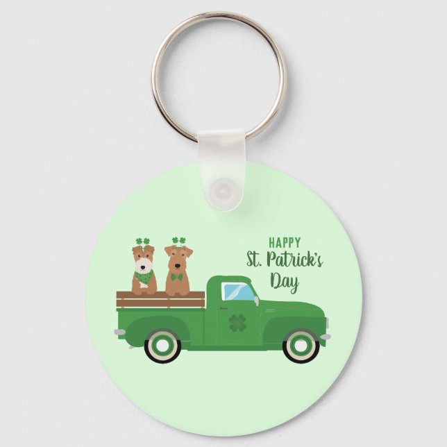 Happy St Patricks Day Wire Fox Terrier Dog Schlüsselanhänger (Vorderseite)