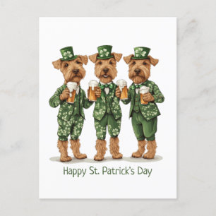 Happy St. Patrick's Day Wire Fox Terrier Dogs Postkarte