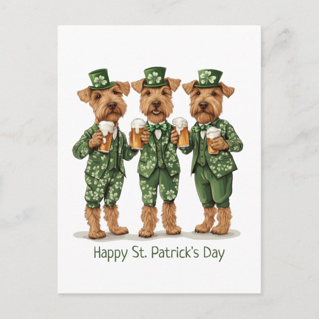 Happy St. Patrick's Day Wire Fox Terrier Dogs Postkarte (Vorderseite)