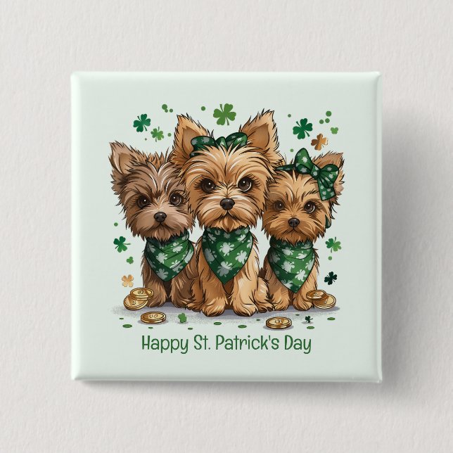 Happy St. Patrick's Day Yorkshire Terrier Dogs Button (Vorderseite)