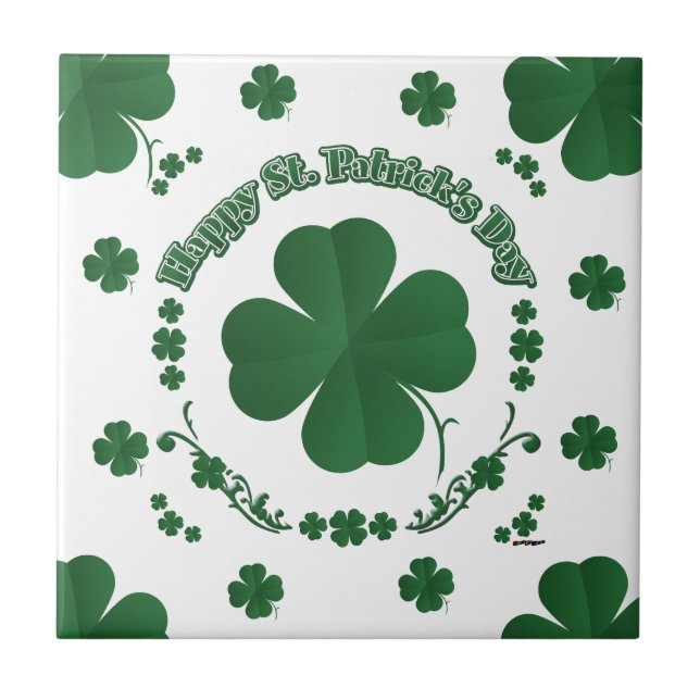 Happy St Patrick's Kleeblatts Fliese (Vorderseite)