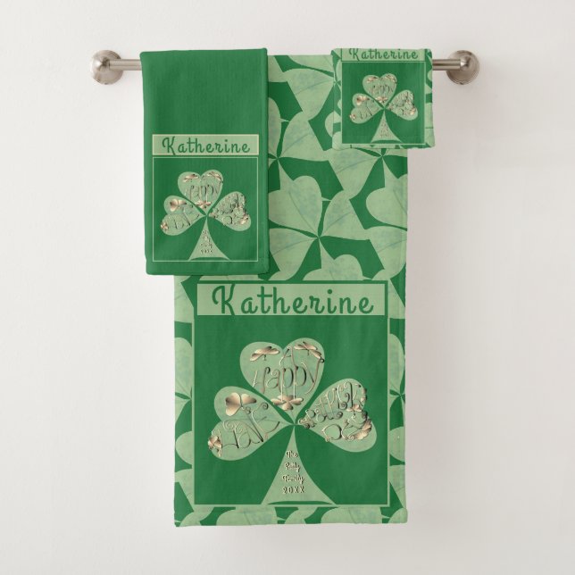 "Happy St. Patrick's " Kleeblatts Grünes Handtuch Badhandtuch Set (Insitu)