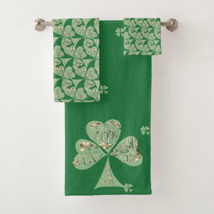 "Happy St. Patrick's " Kleeblatts Grünes Handtuch Badhandtuch Set