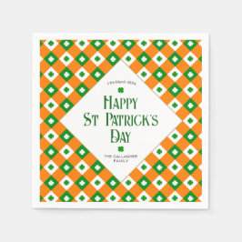 Happy St Patrick's Orange Green Clover Karierter N Serviette