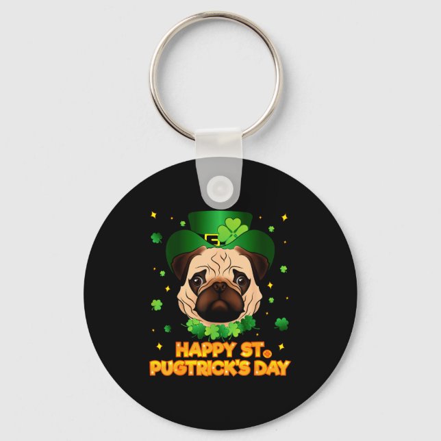 Happy St Patricks Pugtricks Day Irish Pug Leprecha Schlüsselanhänger (Vorderseite)