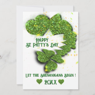 Happy St Patty, Green Kleeblatts   funkelnde Herze Einladung