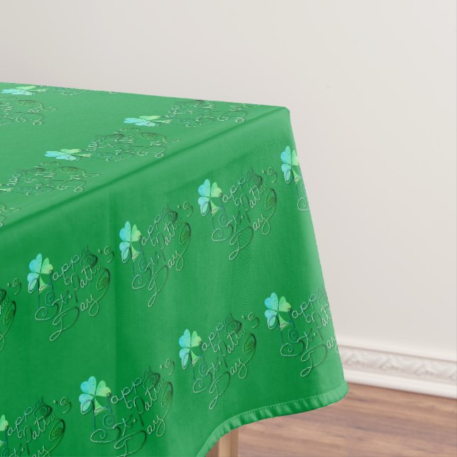 "Happy St. Patty's Day" Handgeschriebene Kleeblätt Tischdecke (Beispiel)