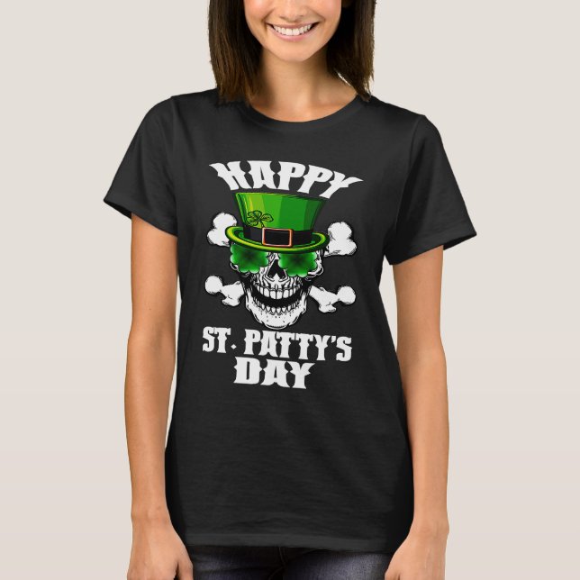 Happy St Patty's Day St Patricks Sugar Skull Lepre T-Shirt (Vorderseite)