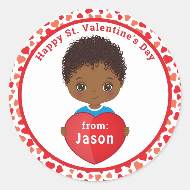 Happy St. Valentine African American Boy Sticker (Devant)