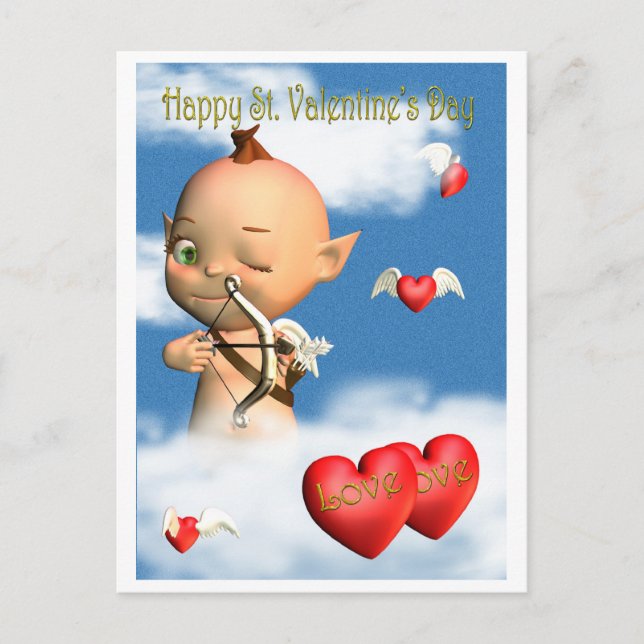 Happy St. Valentine's Day Cupid Feiertagspostkarte (Vorderseite)