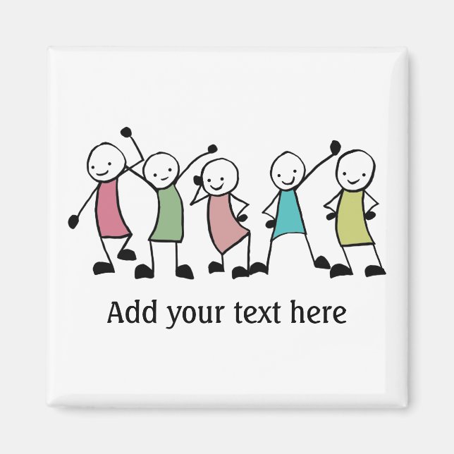 Happy Stick People Friends Personalisiert Magnet (Vorne)