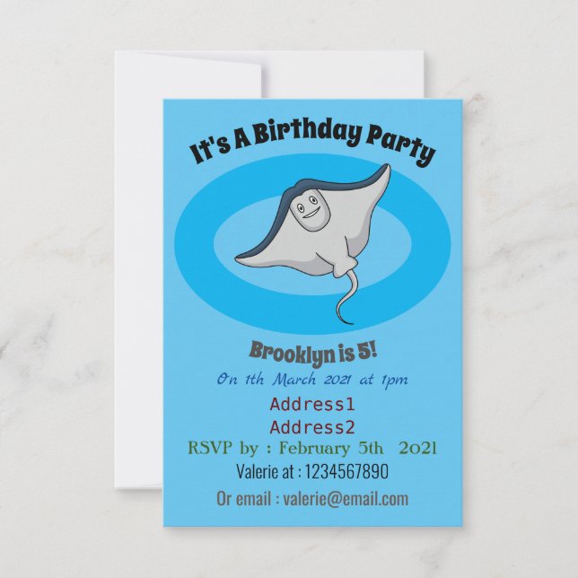 Happy stingray fish cartoon illustration einladung (Vorderseite)