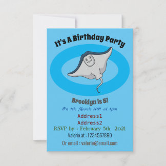 Happy stingray fish cartoon illustration einladung