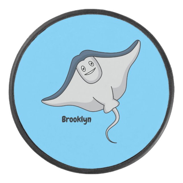 Happy stingray fish cartoon illustration eishockey puck (Vorderseite)