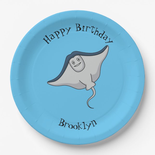 Happy stingray fish cartoon illustration pappteller (Vorderseite)