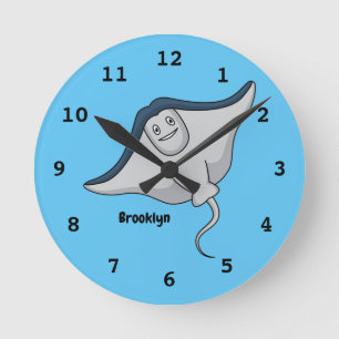 Happy stingray fish cartoon illustration runde wanduhr